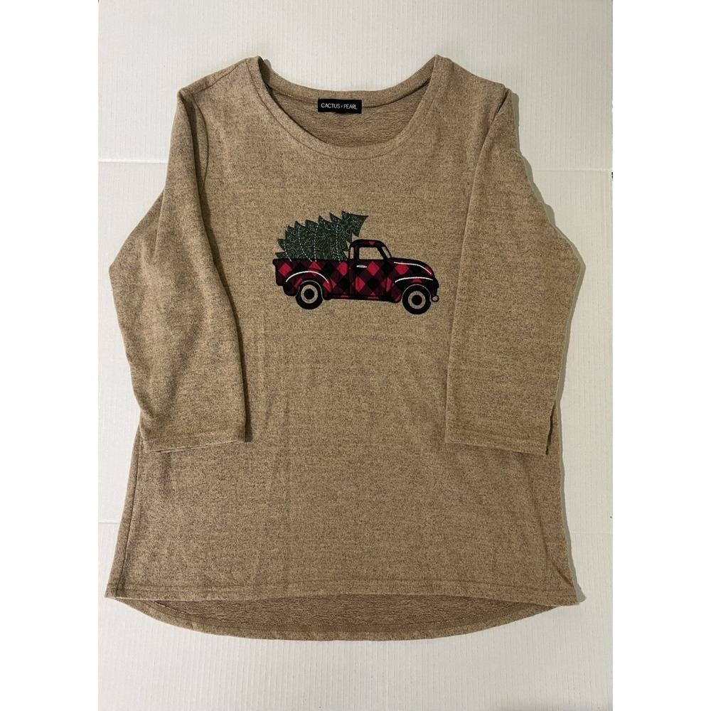 Cactus & Pearl Women's Brown 3/4 Length Christmas Shirt XL